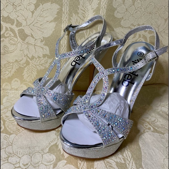 NWT DEB VICE-123 OPEN TOE GLITTER HEELS - Picture 11 of 16